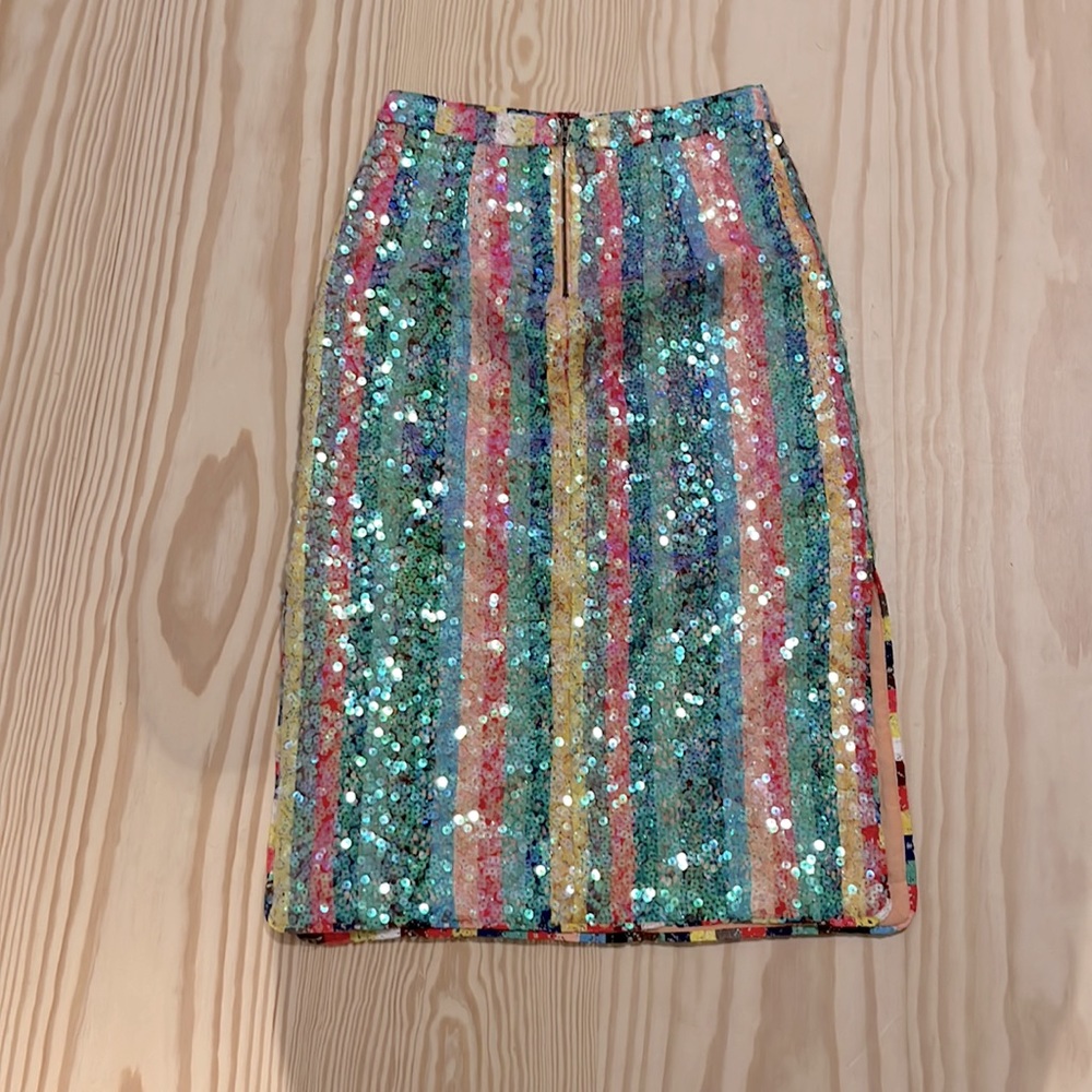 Maeve Sparkly rainbow midi skirt